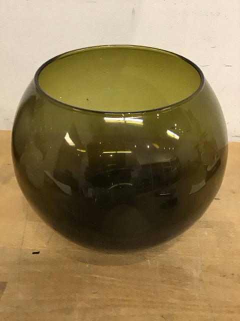 8" Olive Green Glass Bowl