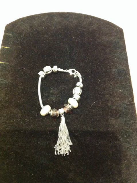 Silver Bracelet w/Charms & Tassel