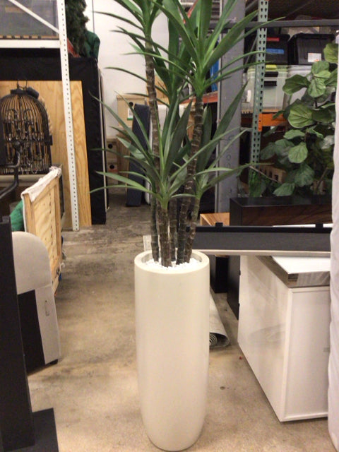 Faux Plant With White Rocks In Cream Casted Planter