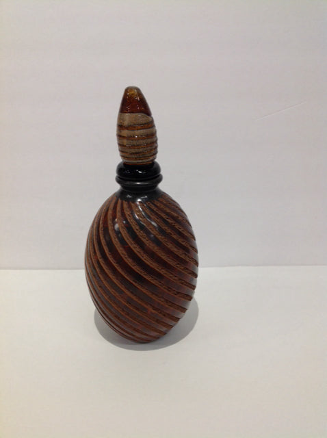 8.5" Brown Ceramic Vase w/Swirls & Finial