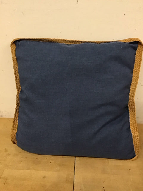 18" Blue Linen Like W/Braided Trim Pillow