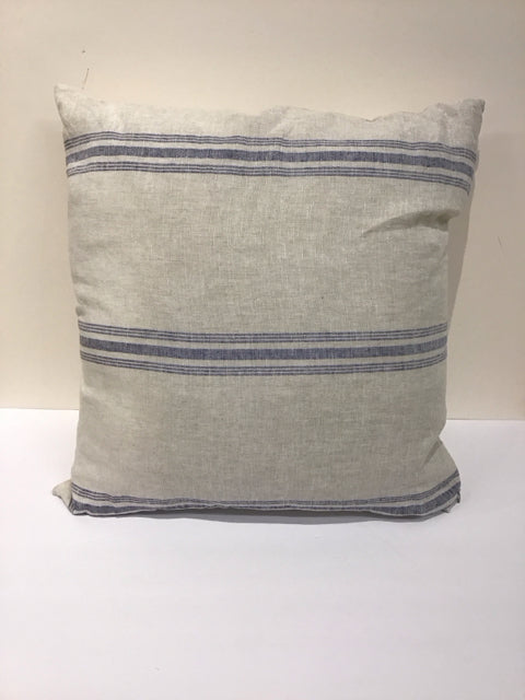 Grey Pillow w/Blue Stripes