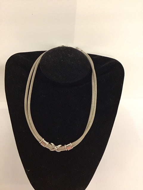 2-Strand Silver Mesh Necklace w/X-Knot