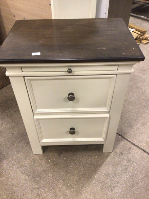 AS-IS Ashley Furniture Two Drawer Cream Two Tone Nightstand(Top Damage)