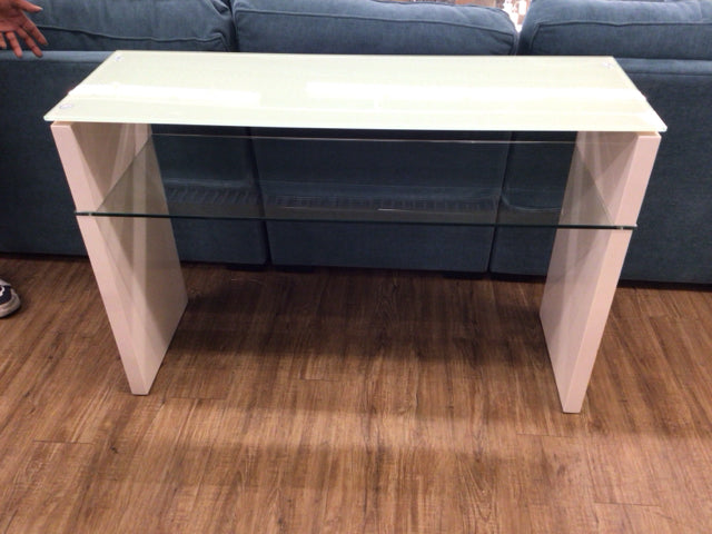 47" X 16" MBR White Glass Top Console Table