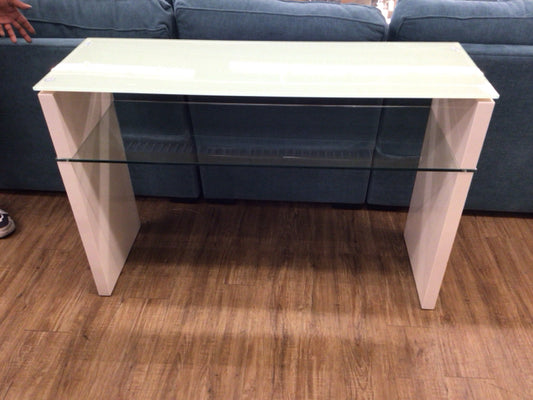 47" X 16" MBR White Glass Top Console Table