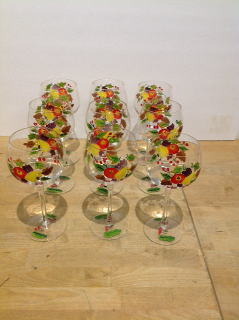 Set/9 Hand Painted Wine Glasses