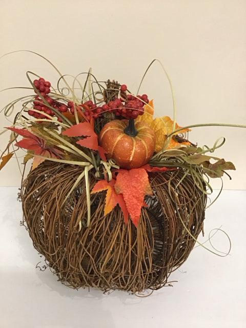 Lighted Twig Pumpkin w/Spring Decor