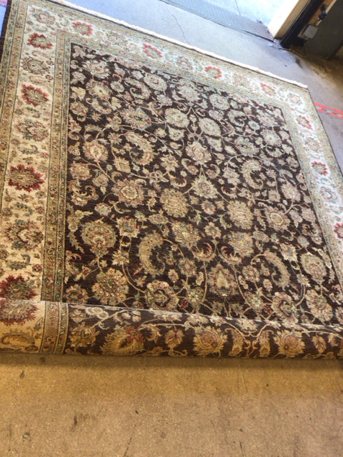 10'1/4" X 94 3/4" Beige/Brown Floral Pattern Short Fronge Rug