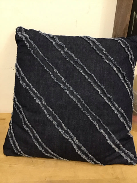 18" Dark Denim W/Fringe Pillow