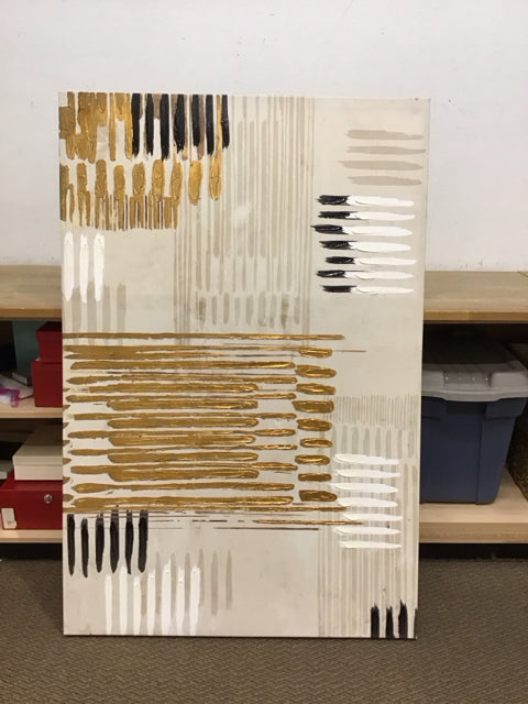 40x60 Gold/Black White Stripe on Tan Canvas