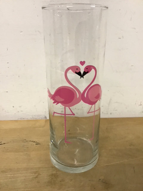 9.5" Glass W/Painted Flamingo Vase