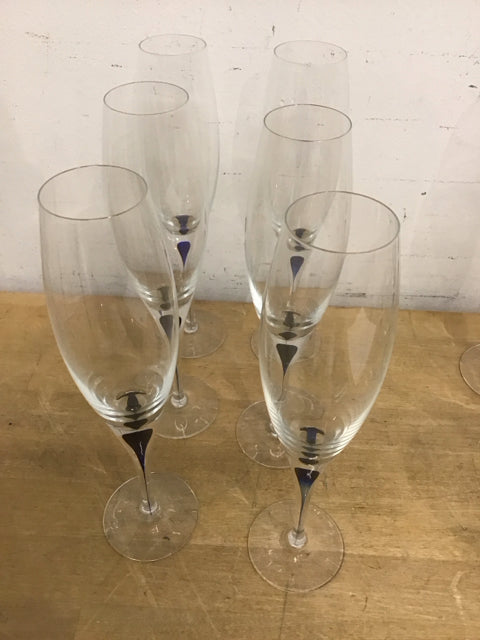 Set Of 6 9 3/4 Fluted Champagne Intermezzo Blue By Orrefors