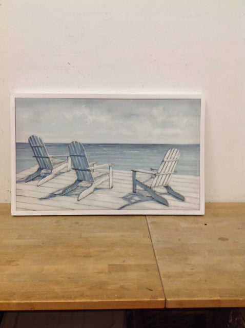 31x21 Framed Sitting at the Beach Print on Canvas