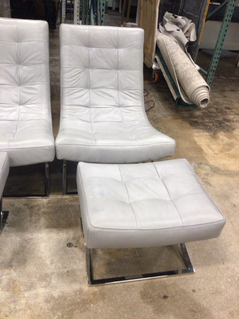 AS-IS Williams & Sanoma James Grey Leather Chair & Ottoman(Ottoman Discolor)