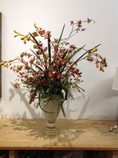 Mixed Orchid Arrangement in Resin Urn