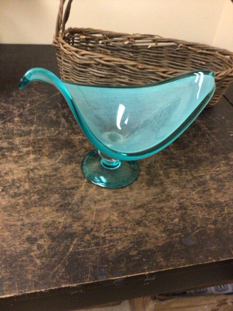 Light Blue Art Glass Footed Bowl