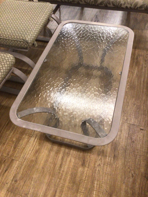 23 1/8" X 39" Metal Rectangle Glass Top Outdoor Coffee Table