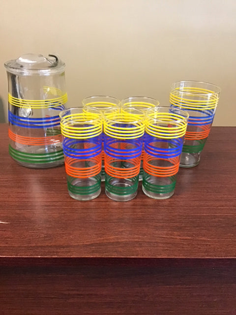 7 PC Multi Color Striped Glass Set
