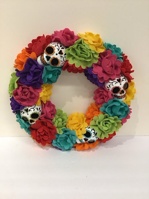 Felt Flower & Skulls Wreath