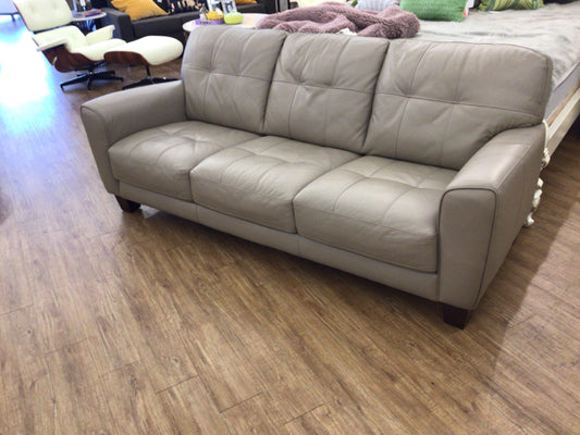 Macys Taupe Leather Three Seat Sofa