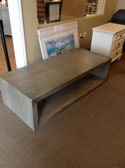 Gray Washed Wood Open Rectangle Coffee Table