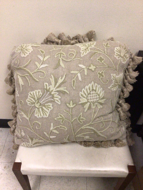 Beige Floral Embroidered Pillow