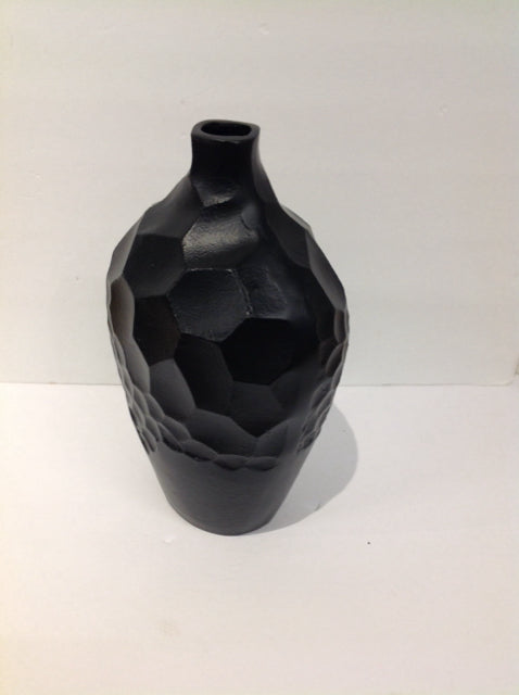 13" Black Dimpled Ceramic Vase w/Narrow Top