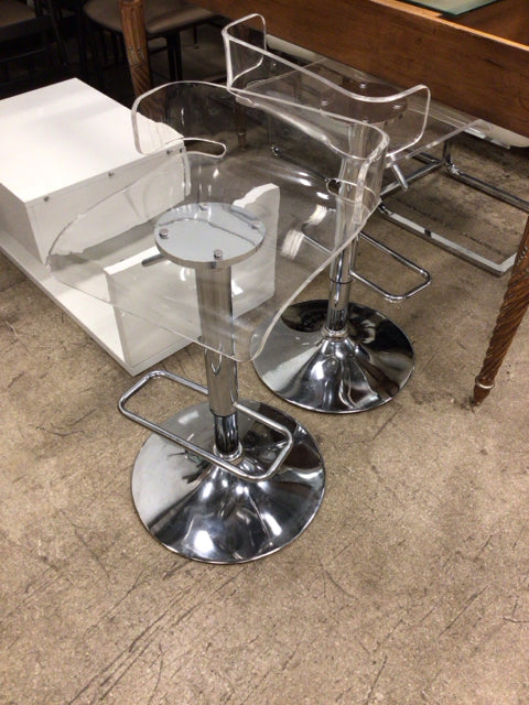 Pair Of Acrylic & Chrome Bar Stools