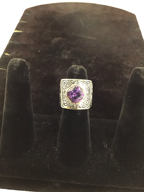 Silver/Gold Ring w/Purple Crystal