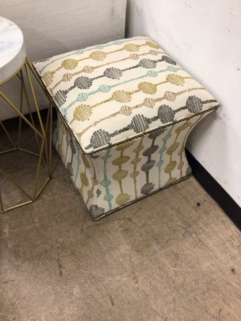 Fabric Multi Color Pattern Ottoman W/Nailheads