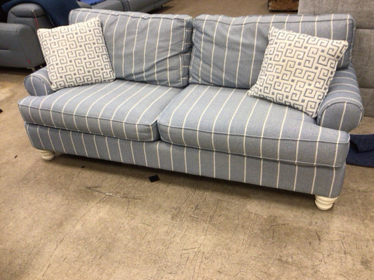 Havertys Blue Stripe Fabric Sofa W/2 Pillows