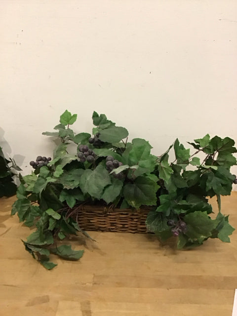 15"x14" Faux Grape Plant In Wicker Basket
