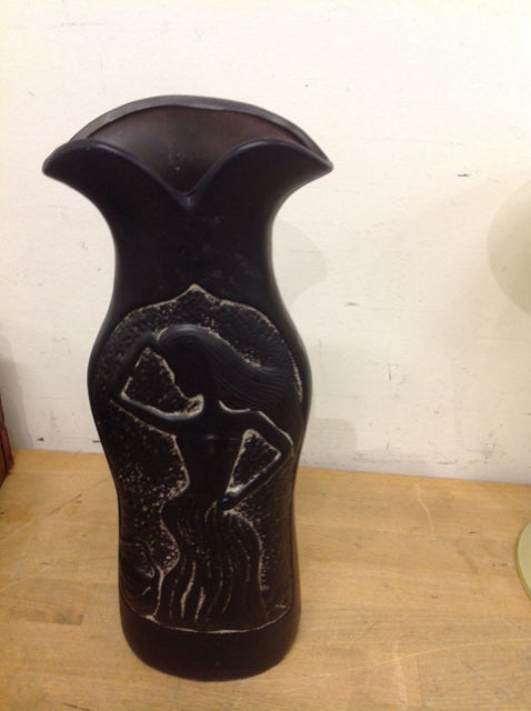 Vase- 14" Black Female Ceramic