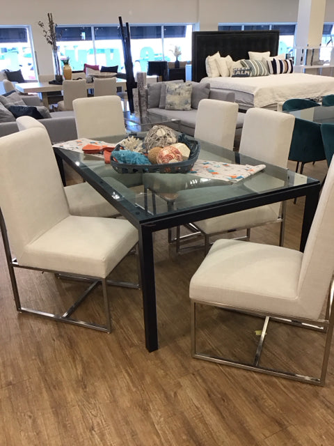 Set/6 Tan Upholstered Chrome Dining Chair Set