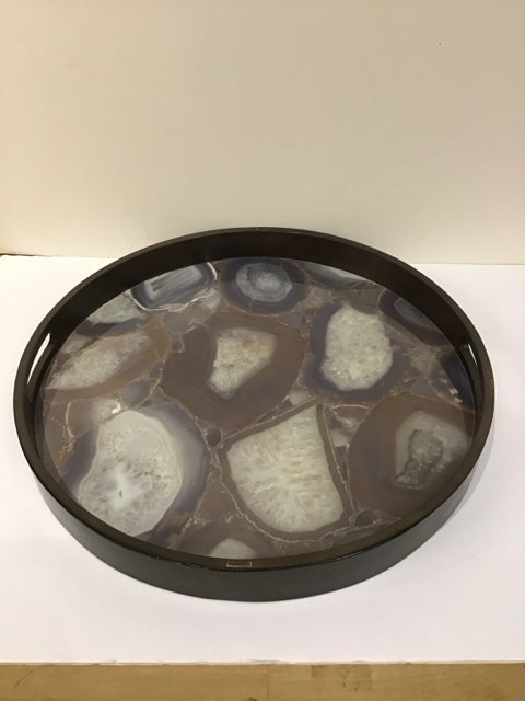 18"Rd Wood Tray w/Geode Print Liner