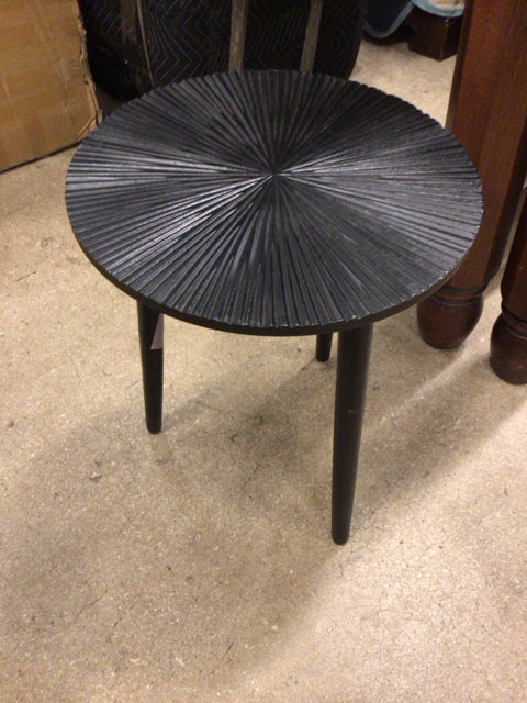 Round Black Ribbed Wood End Table