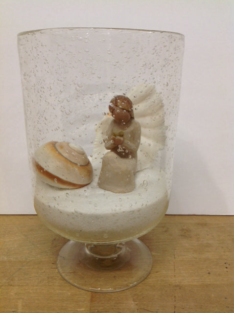 9.5" Hurricane Glass w/Shells & Angel