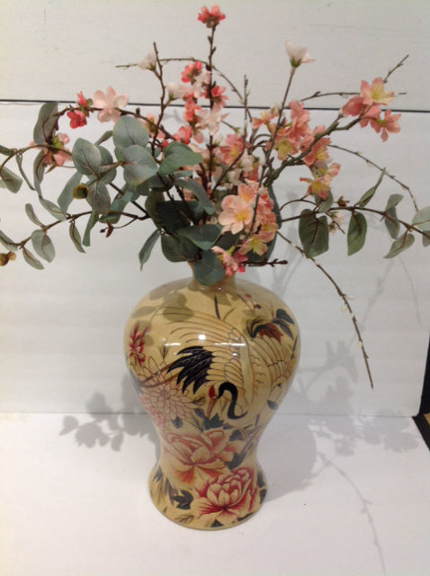 15" Ceramic Oriental Vase w/Cherry Blossoms
