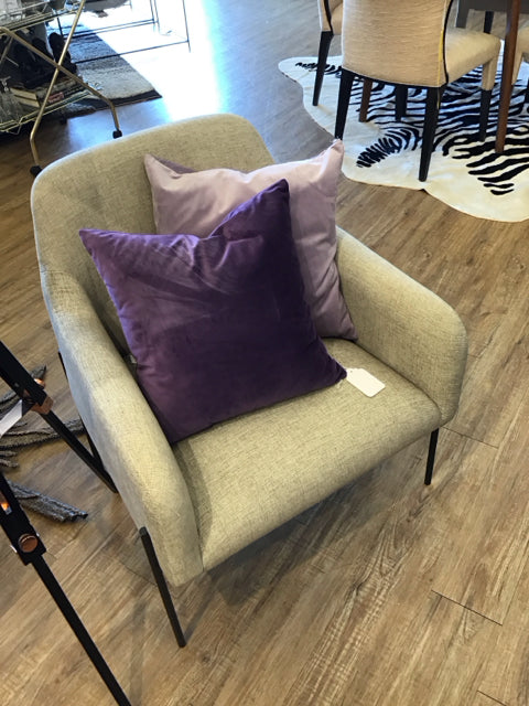 Tan Upholstered Fabric & Metal Chair