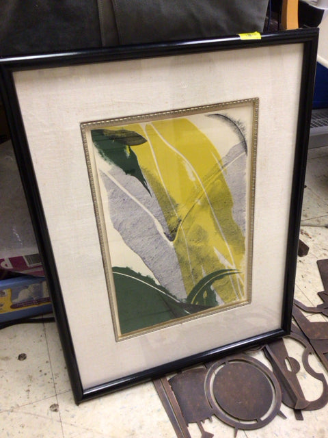 18" X 23" Yellow/Grey/Green Abstract Framed Print
