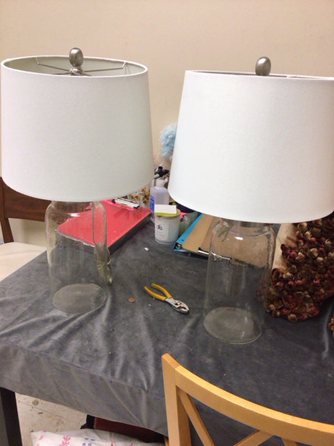 Pair Of Glass Table Lamps W/Shades