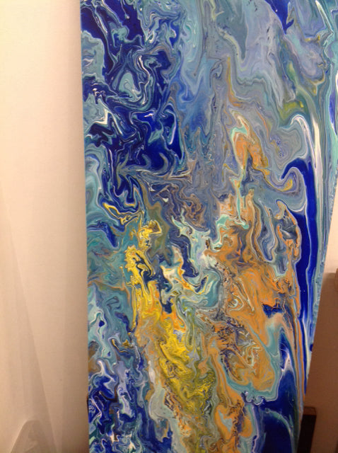 12" X 37" Blue Abstract Canvas