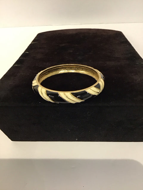 Gold Bangle Bracelet w/Black Tan Enamel