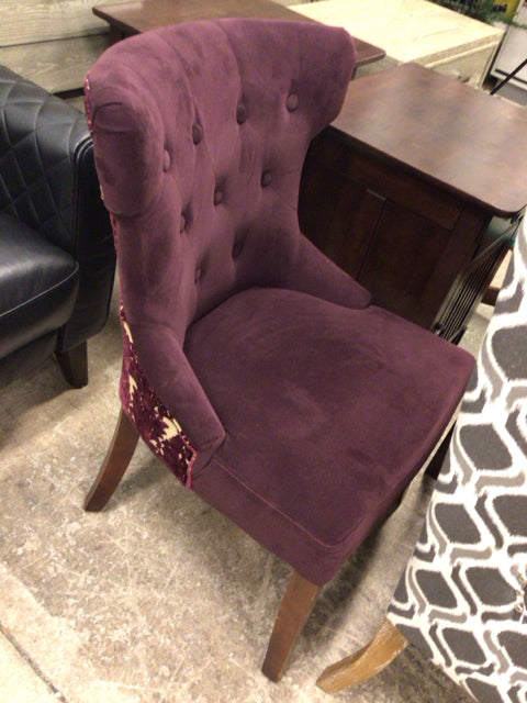 Purple & Cream Fabric Button Tufted Chair