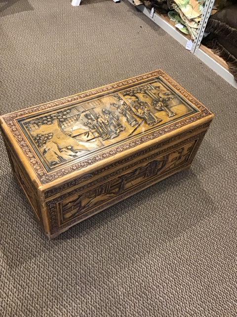 37x15x17 Glass Top Wood Carved Asian Chest