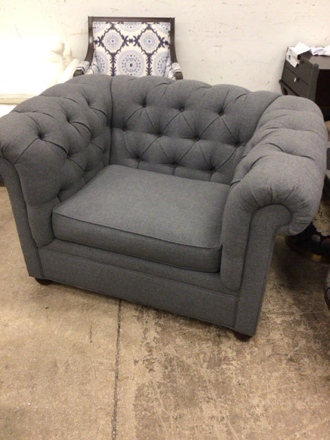 Pottery Barn Chesterfield Grey Fabric Roll Arm Chair