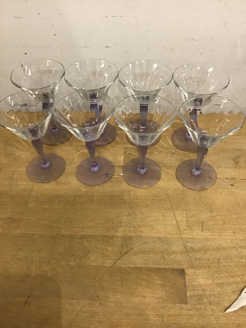 Set of 8 5" Lavender/Clear Cordial Glasses