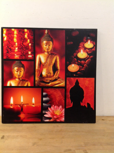 32"Sq Multi-Buddha w/Lotus Flowers Print On Canvas