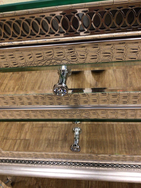 AS-IS  Michael Amini Crystal Croc Glass Top Nightstand(Crack In Glass)